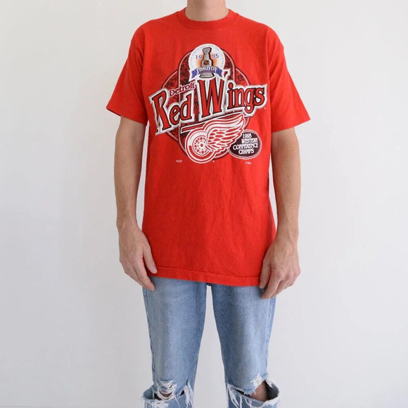 '95 Fruit Of The Loom Detroit Red Wings Stanley Cup Championship Single T Shirt - Picture 1 of 10